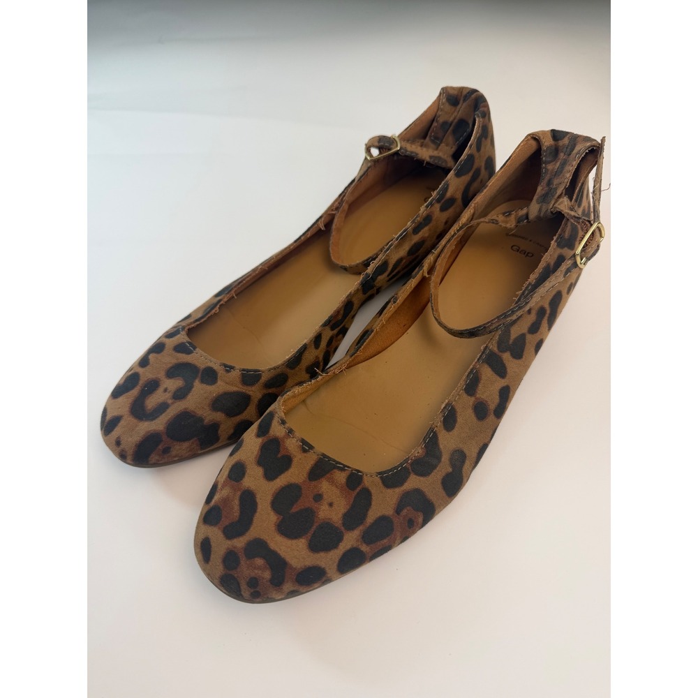 Gap Womens Leopard Print Ankle Strap Ballet Flats Brown Black Size 9